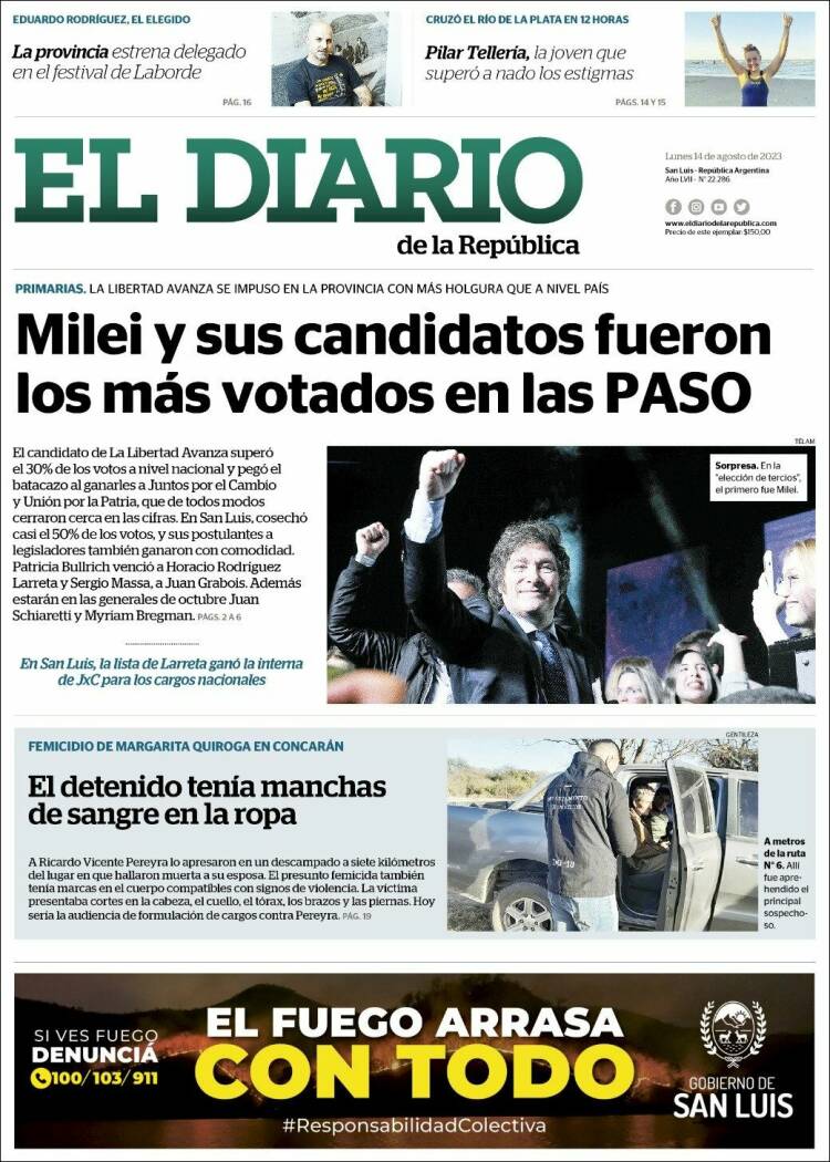 Portada de Diario de la República (Argentina)