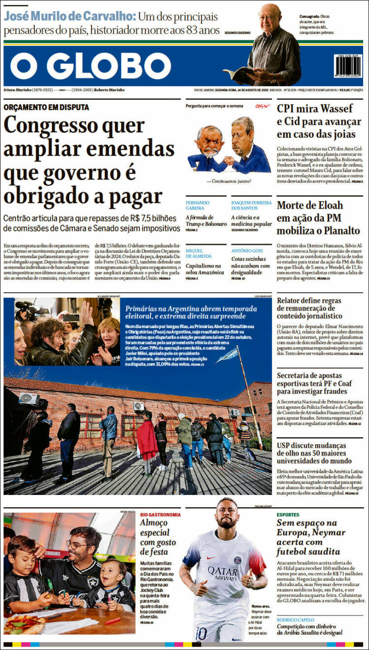 Portada de O Globo (Brasil)