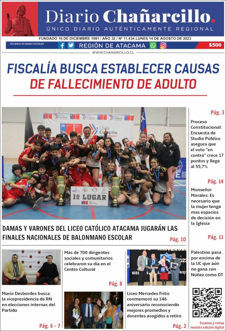 Portada de Diario Chañarcillo (Chile)