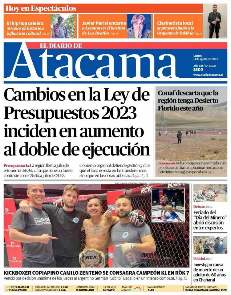 Portada de Diario de Atacama (Chile)
