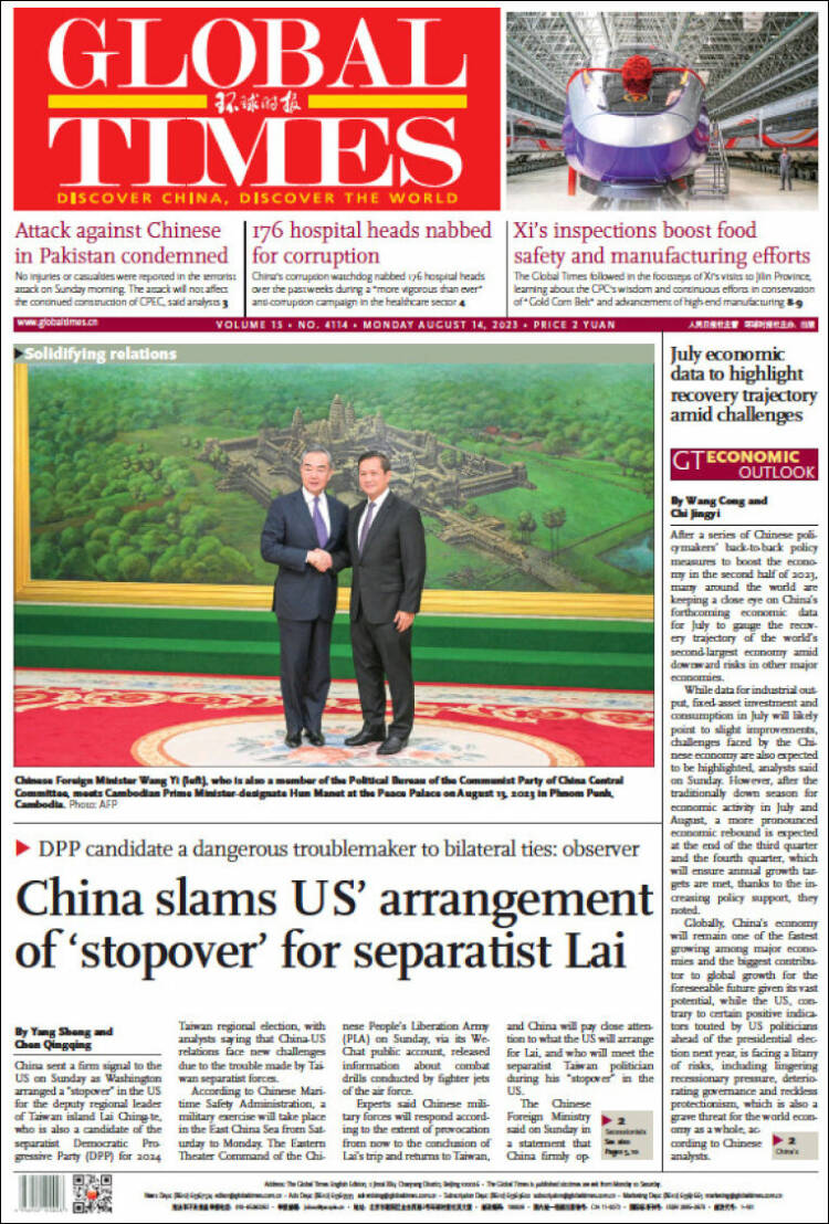 Portada de The Global Times (China)