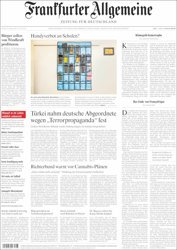 Portada de Frankfurter Allgemeine (Alemania)