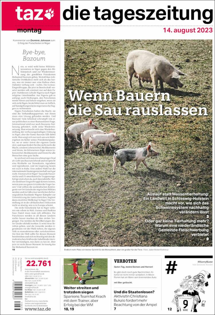 Portada de Die Tageszeitung (Alemania)