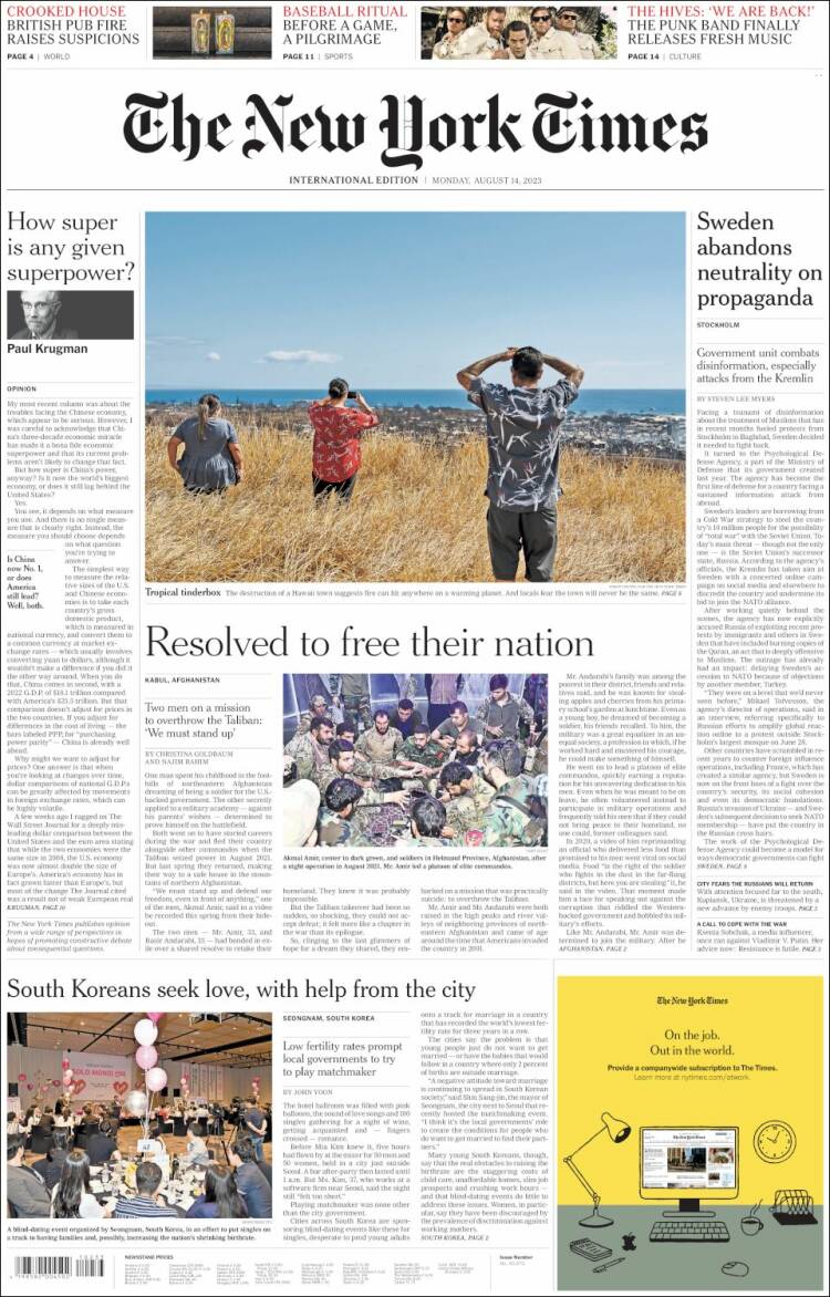 Portada de International New York Times (Europa)