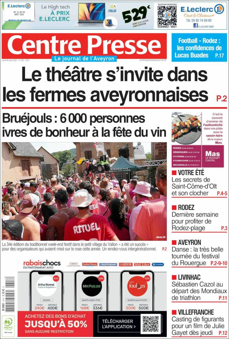 Portada de Centre Presse (Francia)