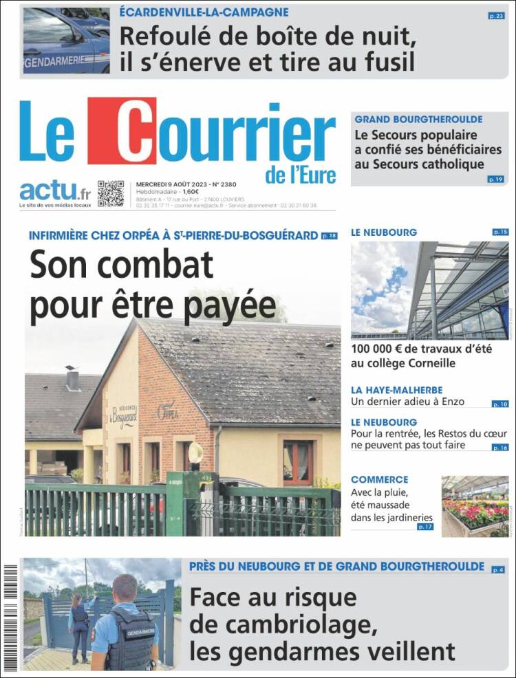 Portada de Le Courrier de l'Ouest (Francia)