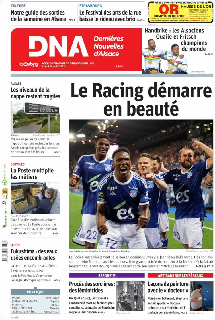 Portada de Les Dernières Nouvelles d'Alsace (Francia)