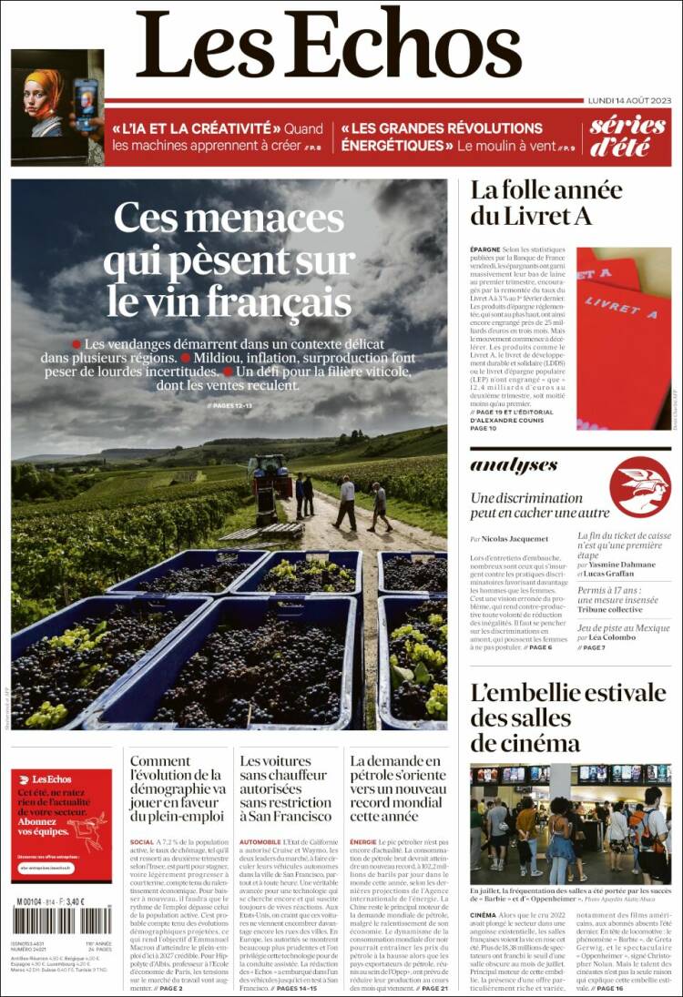 Portada de Les Echos (Francia)
