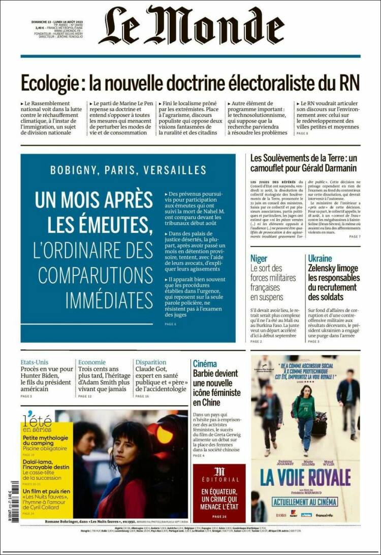 Portada de Le Monde (Francia)