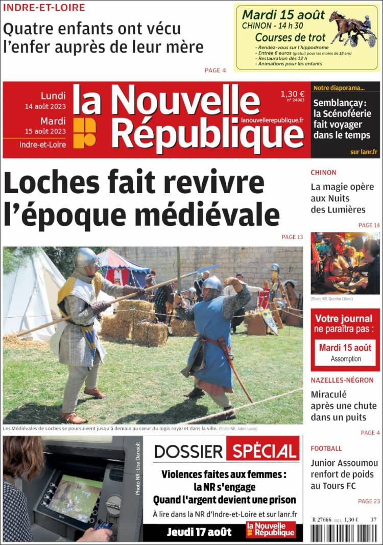 Portada de La Nouvelle Republique (Francia)