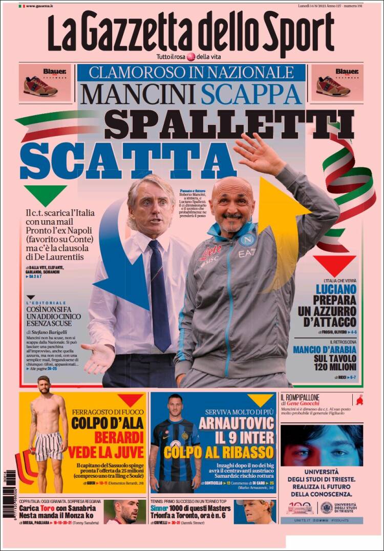 Portada de La Gazzetta dello Sport (Italia)