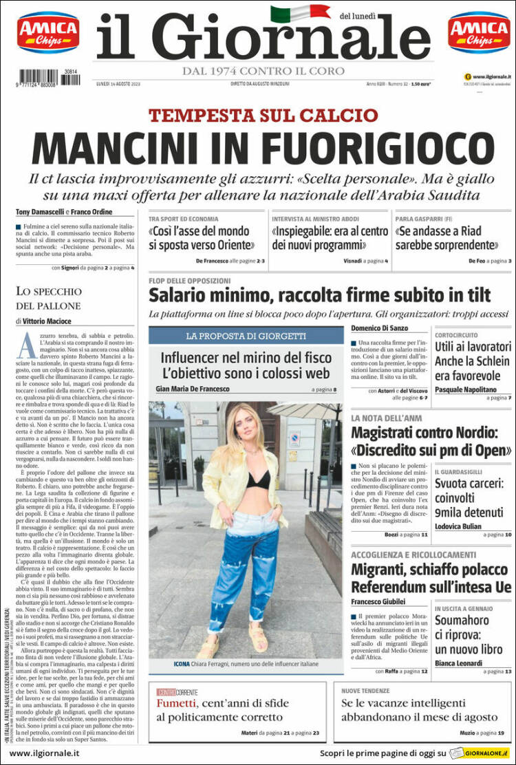 Portada de il Giornale (Italia)
