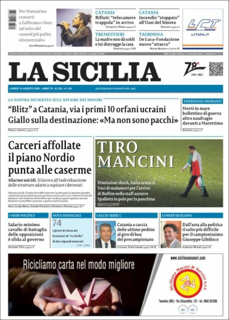 Portada de La Sicilia (Italia)