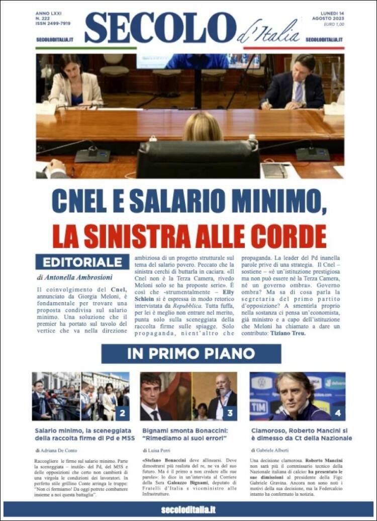 Portada de Secolo d'Italia (Italia)