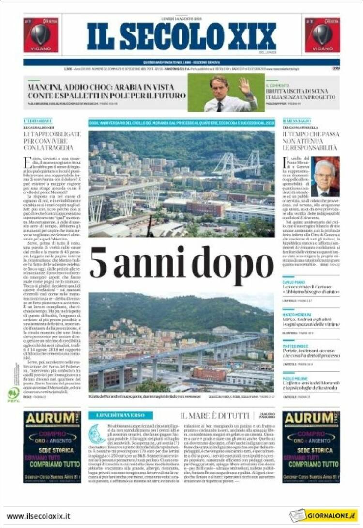 Portada de Il Secolo XIX (Italia)
