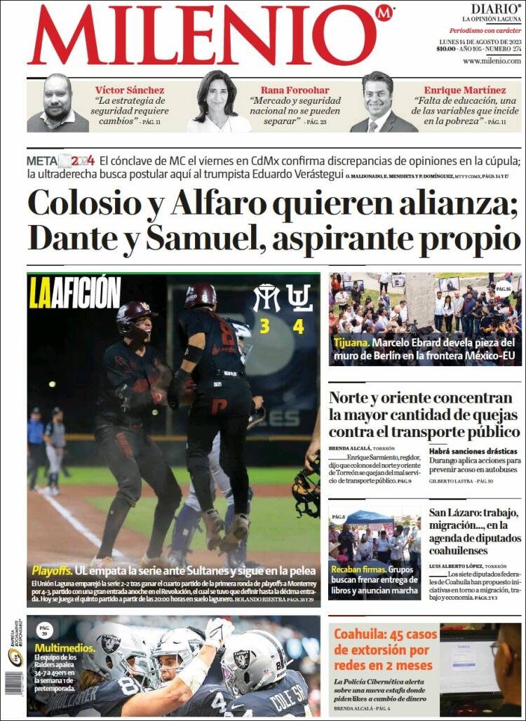 Portada de Milenio - Laguna (M&eacute;xico)