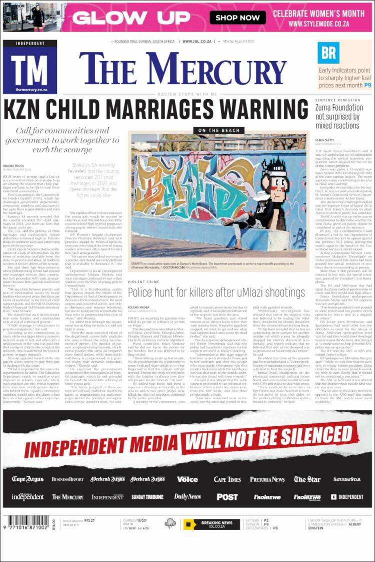 Portada de The Mercury (Sud&aacute;frica)