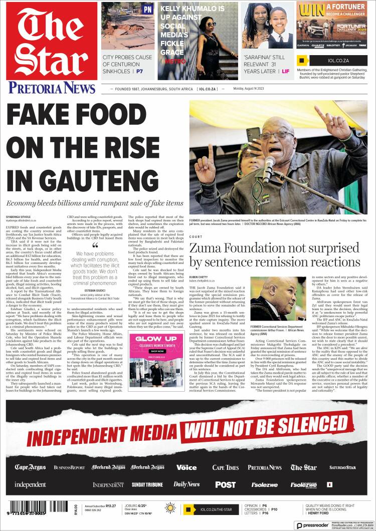 Portada de The Star (Sud&aacute;frica)