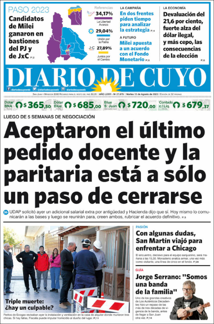 Portada de Diario de Cuyo (Argentina)