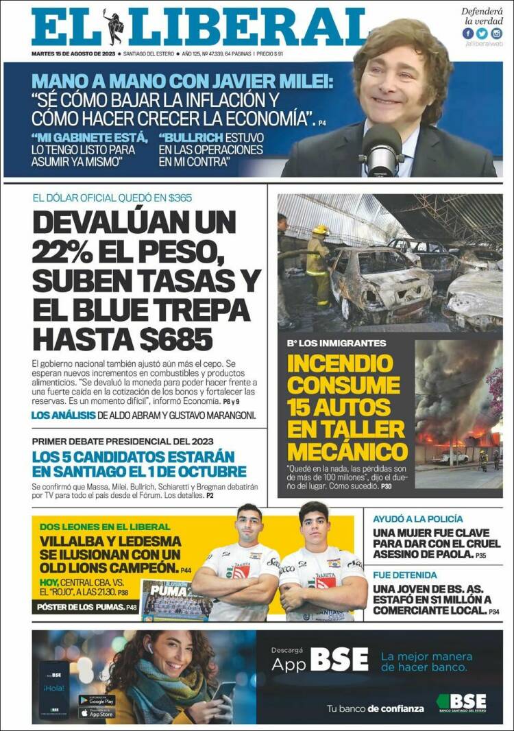 Portada de Diario El Liberal (Argentina)