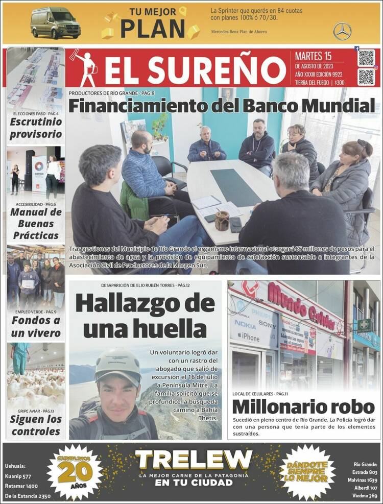 Portada de Diario El Sureño (Argentina)