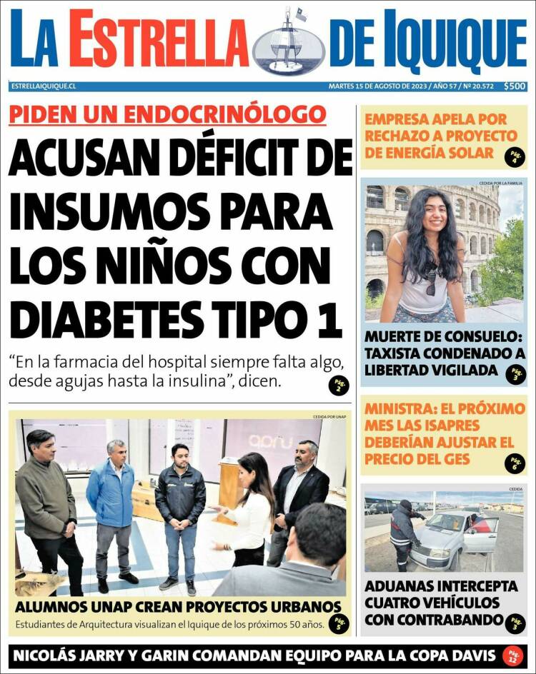 Portada de La Estrella de Iquique (Chile)