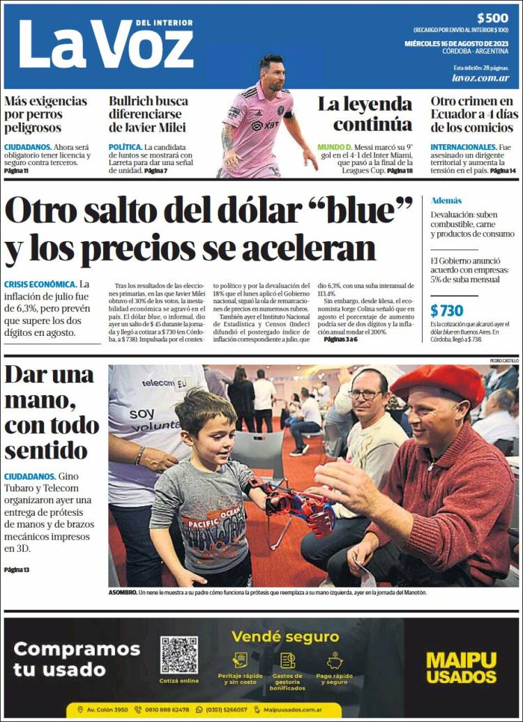 Portada de La Voz del Interior (Argentina)