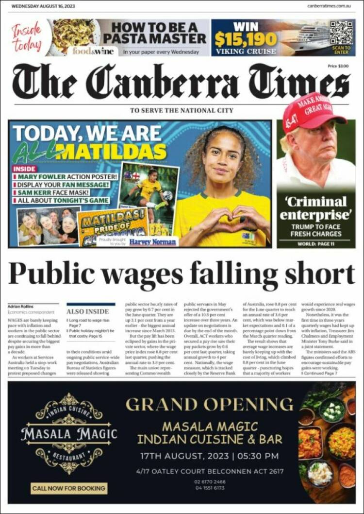 Portada de The Canberra Times (Australia)