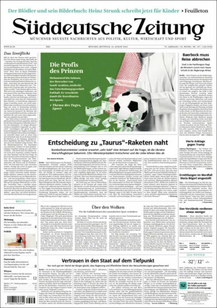 Portada de Sueddeutsche (Alemania)