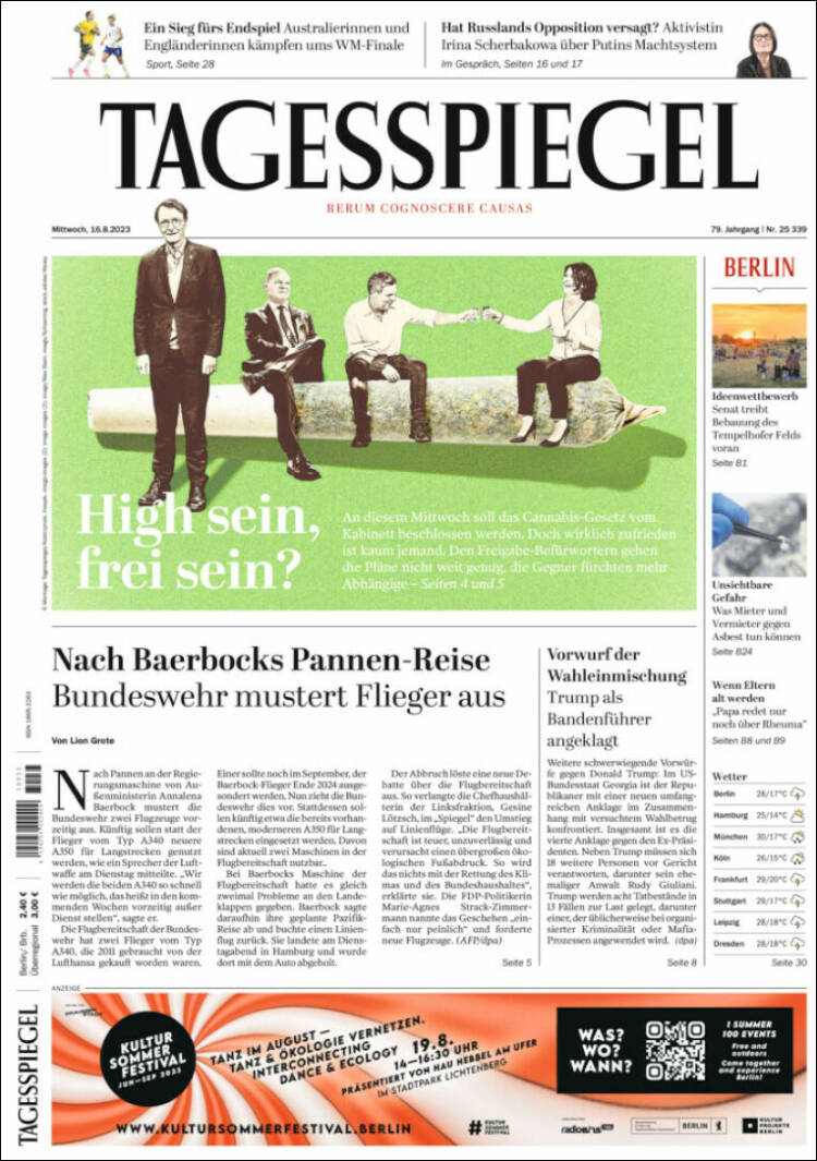 Portada de Der Tagesspiegel (Alemania)