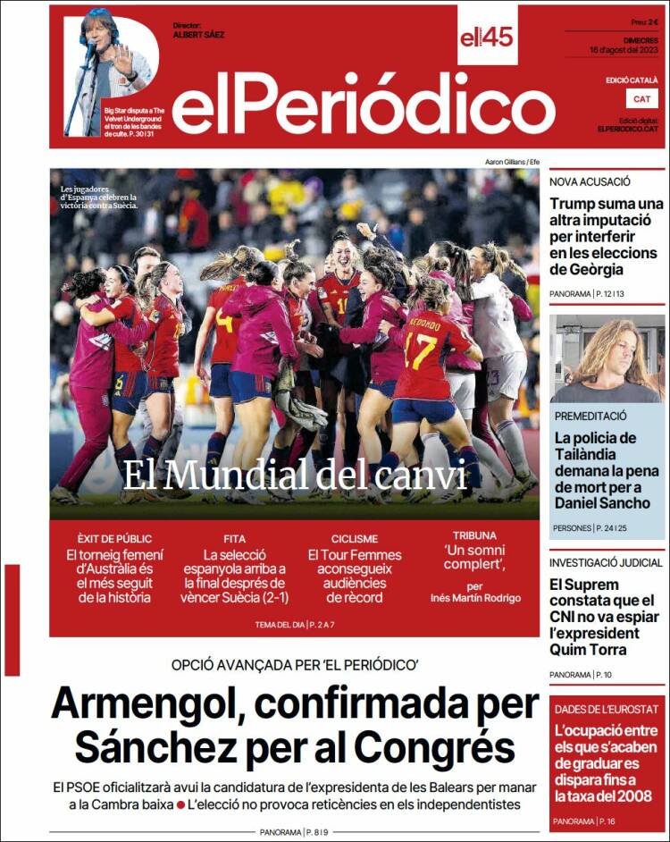 Portada de El Periódico de Catalunya (España)