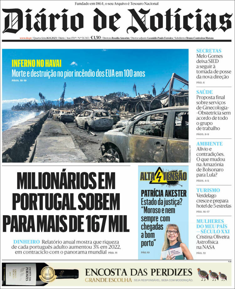 Portada de Diário de Noticias (Portugal)