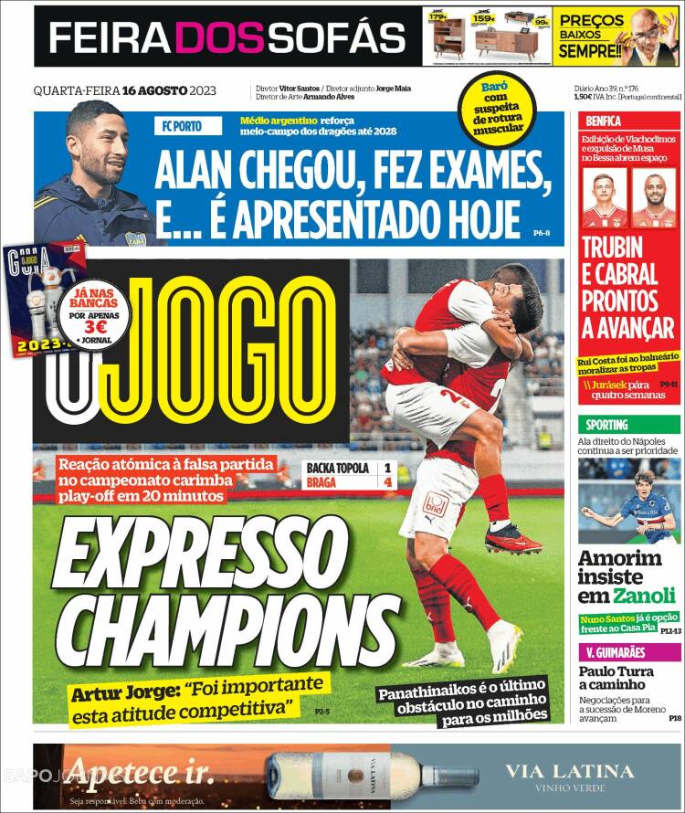 Portada de O Jogo (Portugal)