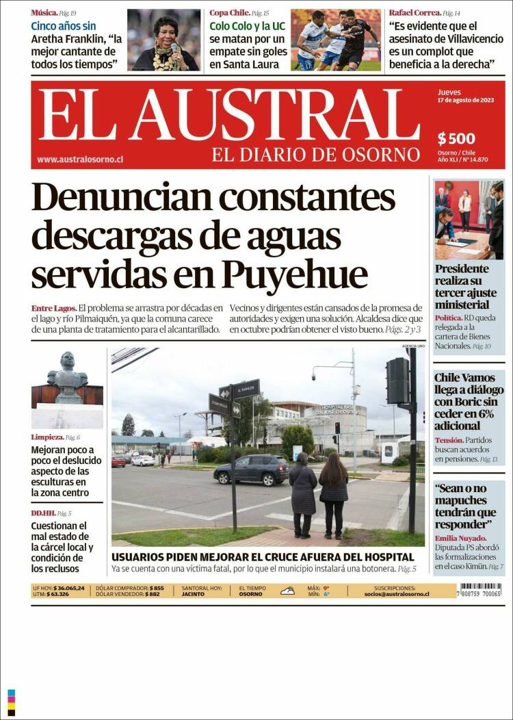 Portada de El Austral de Osorno (Chile)