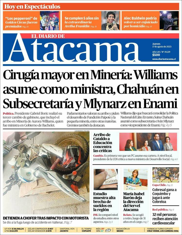 Portada de Diario de Atacama (Chile)
