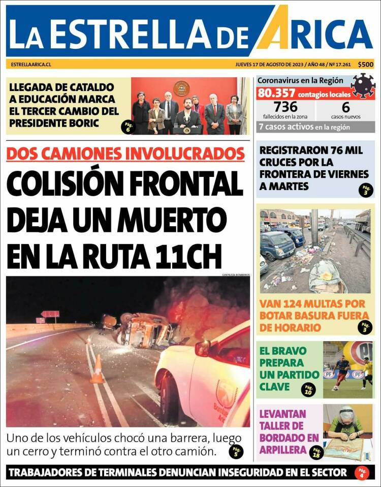 Portada de La Estrella de Arica (Chile)