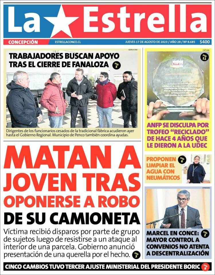 Portada de La Estrella de Concepción (Chile)