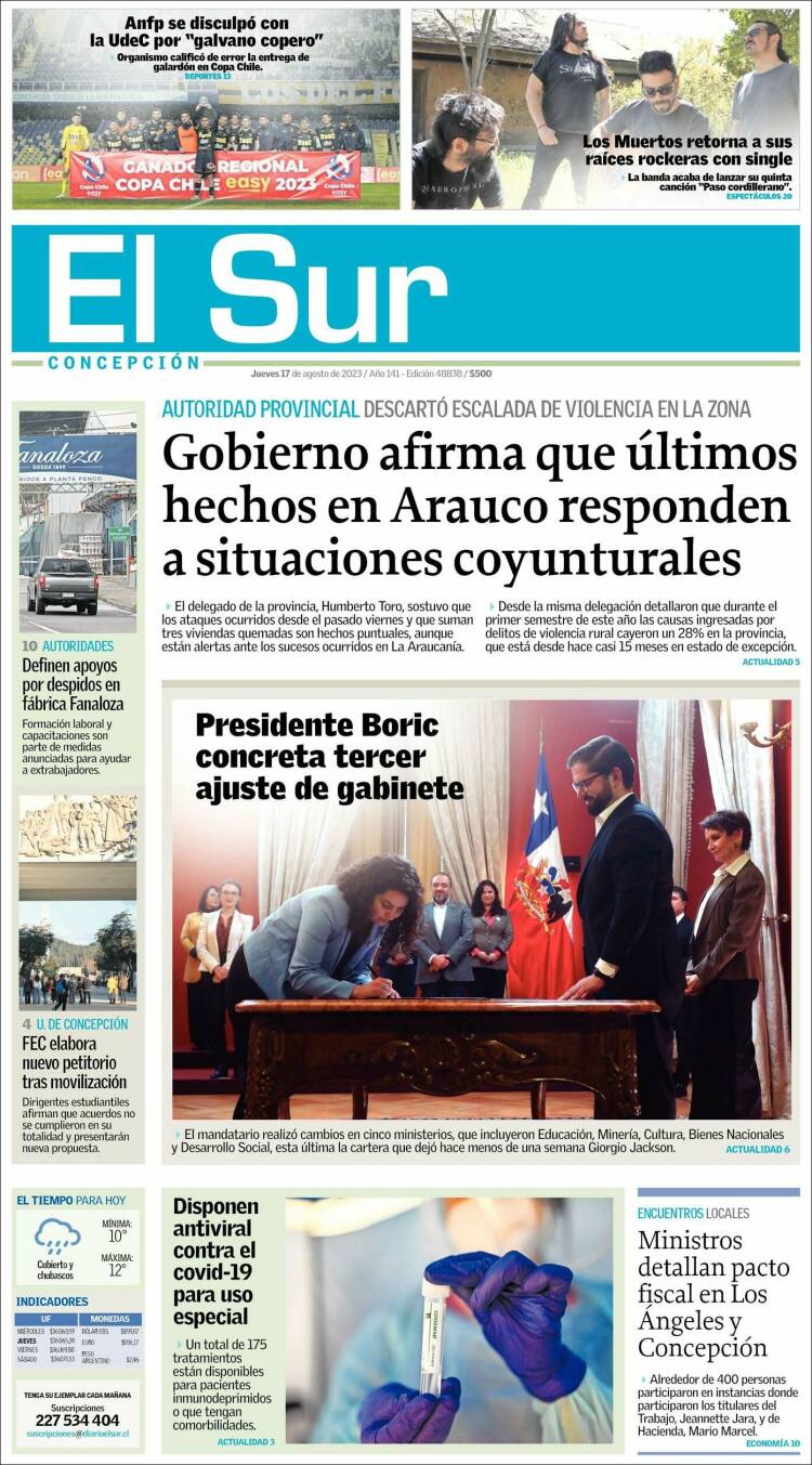 Portada de El Sur (Chile)