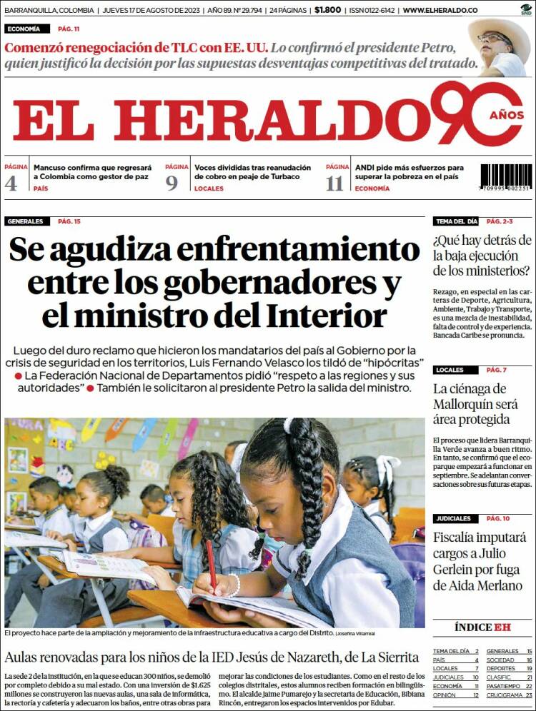Portada de El Heraldo (Colombia)