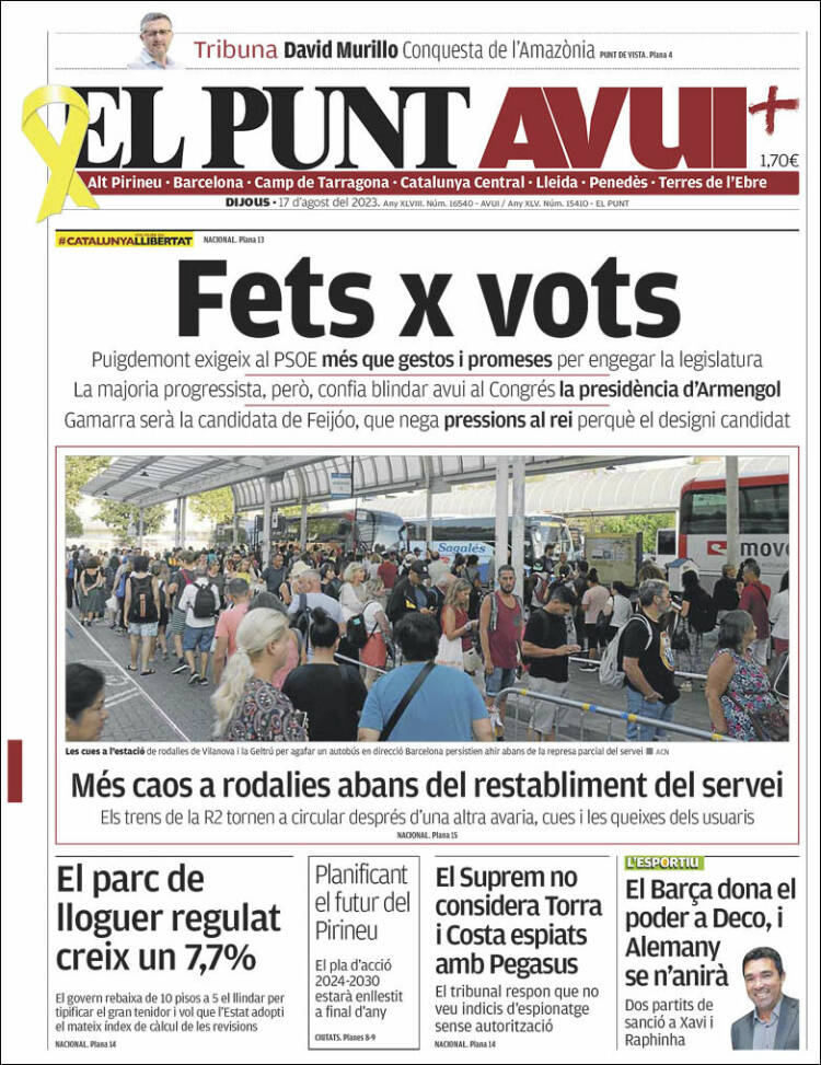 Portada de El Punt Avui (España)