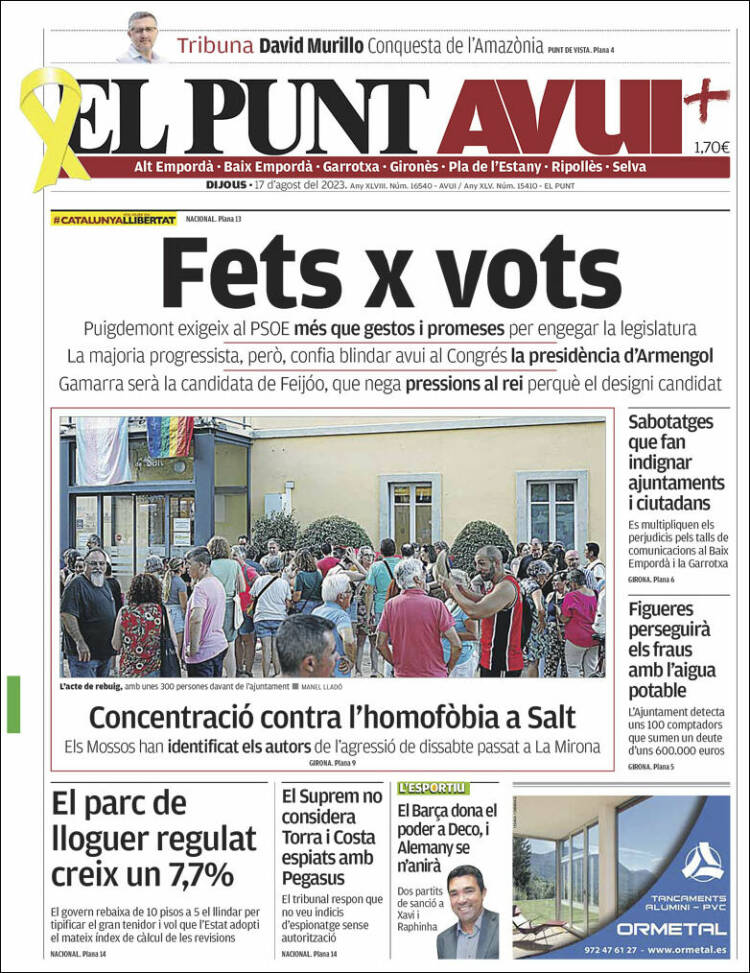 Portada de El Punt Avui - Girona (Espa&ntilde;a)