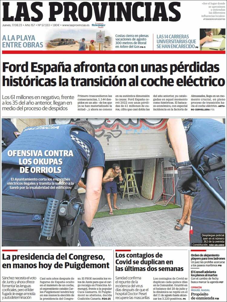 Portada de Las Provincias (Espa&ntilde;a)