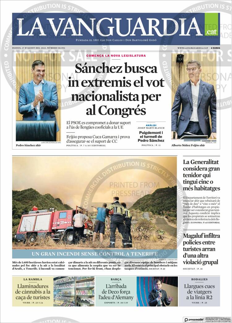 Portada de La Vanguardia (Espa&ntilde;a)
