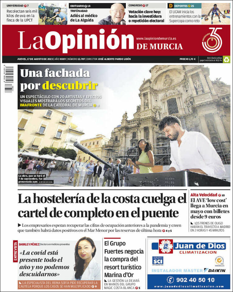 Portada de La Opinión de Murcia (España)