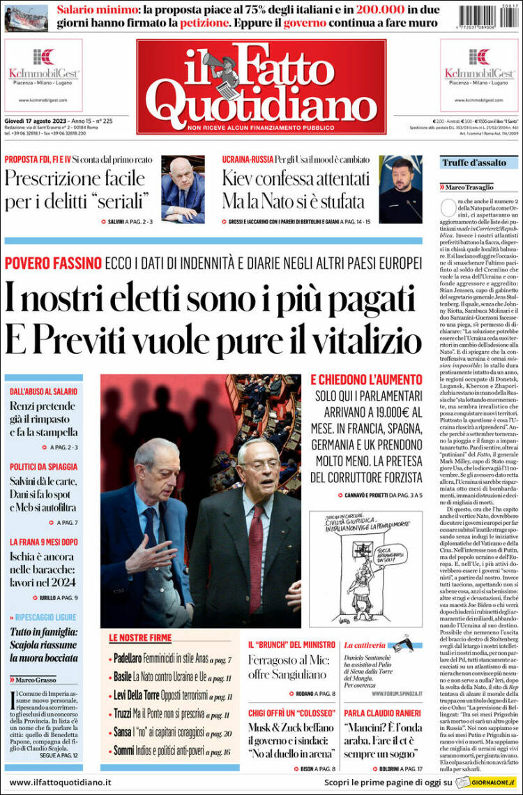 Portada de Il Fatto Quotidiano (Italia)