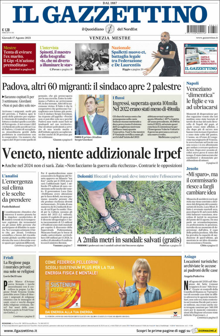 Portada de Il Gazzettino (Italia)