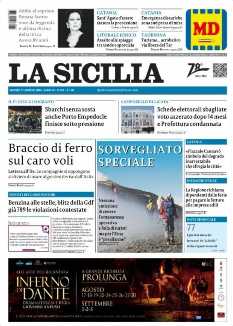Portada de La Sicilia (Italia)