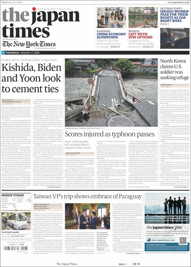 Portada de The Japan Times (Jap&oacute;n)