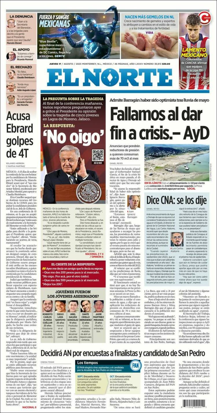 Portada de El Norte (M&eacute;xico)