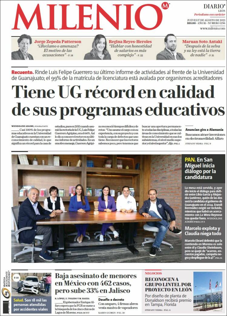 Portada de Milenio de León (M&eacute;xico)